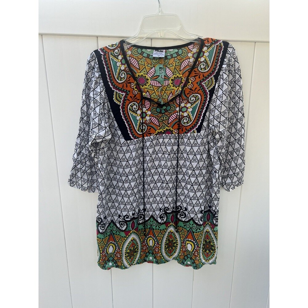 Palak Womens Medium Boho Top 3/4 Sleeve Tassel Artsy